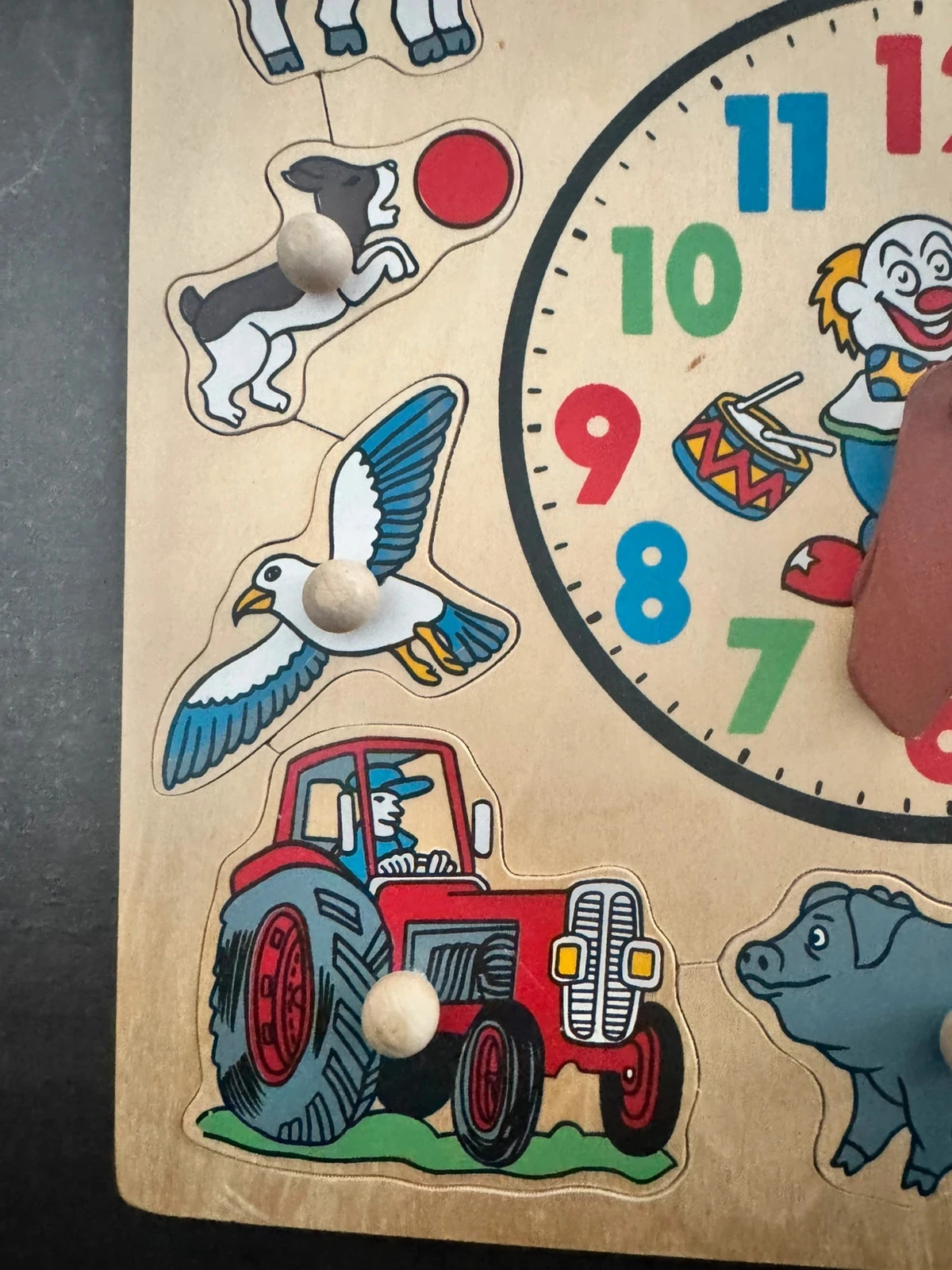 Educational wooden puzzle with clock – farm theme – photo 2